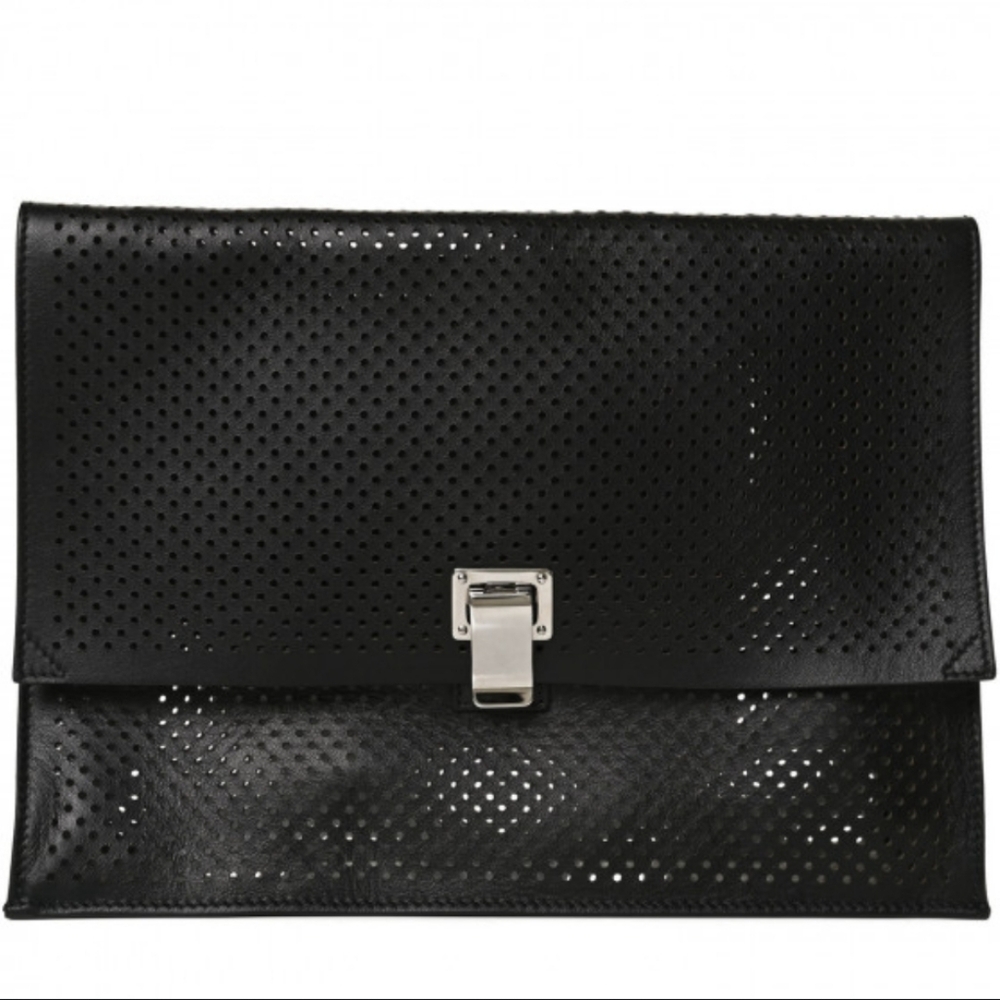 Proenza Schouler Lambskin Perforated Small Lunch Bag Clutch Black - Picture 1 of 5
